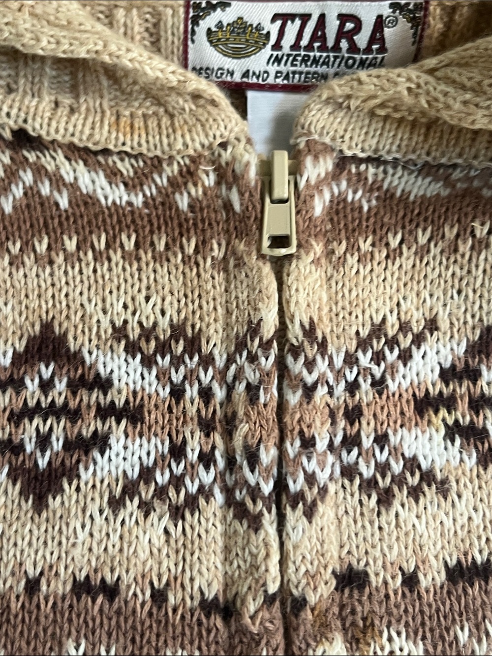 Tiara International Beige Fair Isle Zip Cardigan Sweater XL - Picture 5 of 7